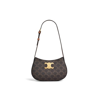 CELINE MEDIUM TILLY BAG IN TRIOMPHE CANVAS AND CALFSKIN 115702CUZ.04LU (22*13.5*4cm)